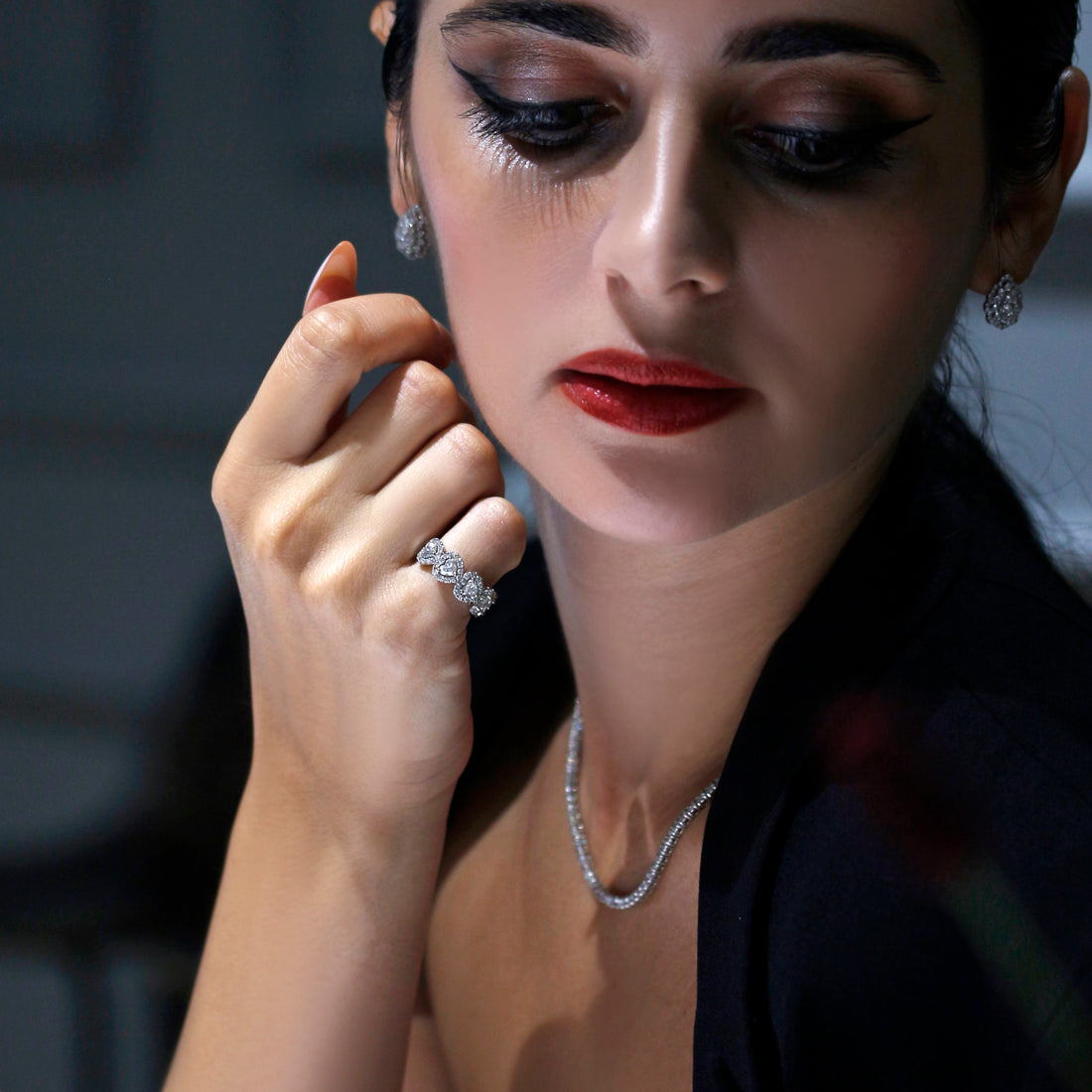 ハートヘイロー　ハーフエタニティダイヤモンドリング　PT