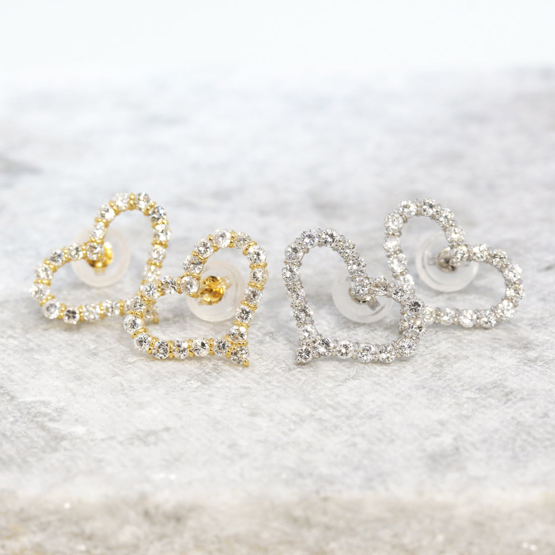 オープンハートダイヤモンドピアス