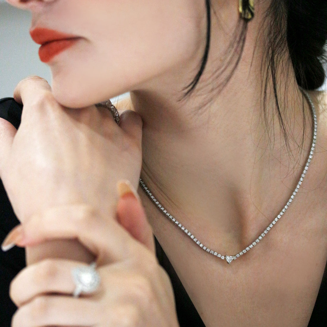 ハートダイヤモンドテニスネックレス 　PT　